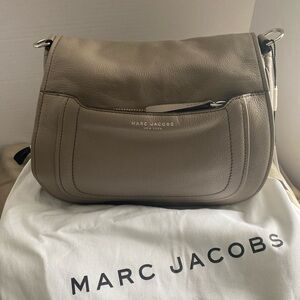 Marc Jacobs Taupe Pebbled Leather Shoulder Bag with Front Zip